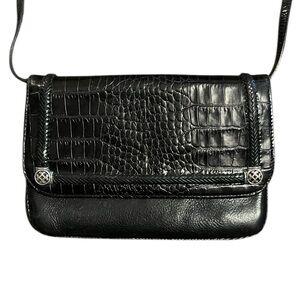 Brighton Black Crocodile-Embossed and Braided Leather Accents Crossbody